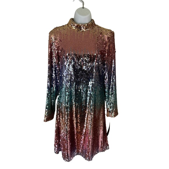 Aidan Mattox Sequin Party Long Sleeve Dress Size 4 Ombre Rose Gold Mini NWT‎ - Picture 3 of 12